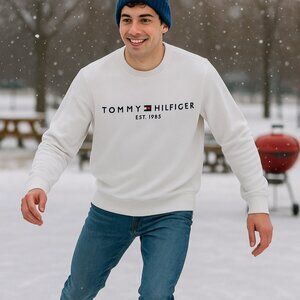 Tommy Hilfiger White Crewneck Logo Sweatshirt